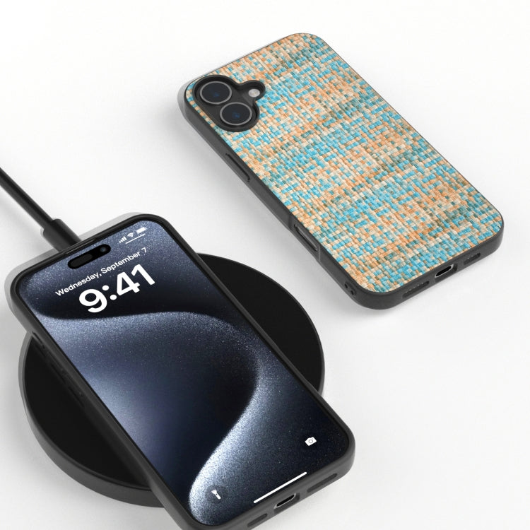 For iPhone 16 Black Frame Color Lattice Texture PU Phone Case(Blue) - iPhone 16 Cases by PMC TechLife | Online Shopping South Africa | PMC TechLife | Buy Now Pay Later Mobicred