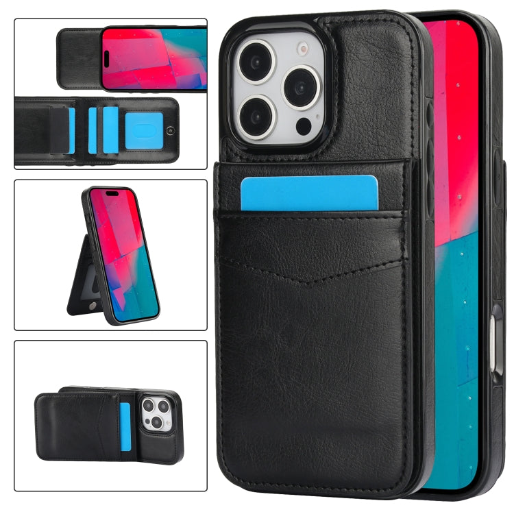 For iPhone 16 Pro Max Solid Color Card Slots Bracket PU Phone Case(Black) - iPhone 16 Pro Max Cases by PMC TechLife | Online Shopping South Africa | PMC TechLife | Buy Now Pay Later Mobicred