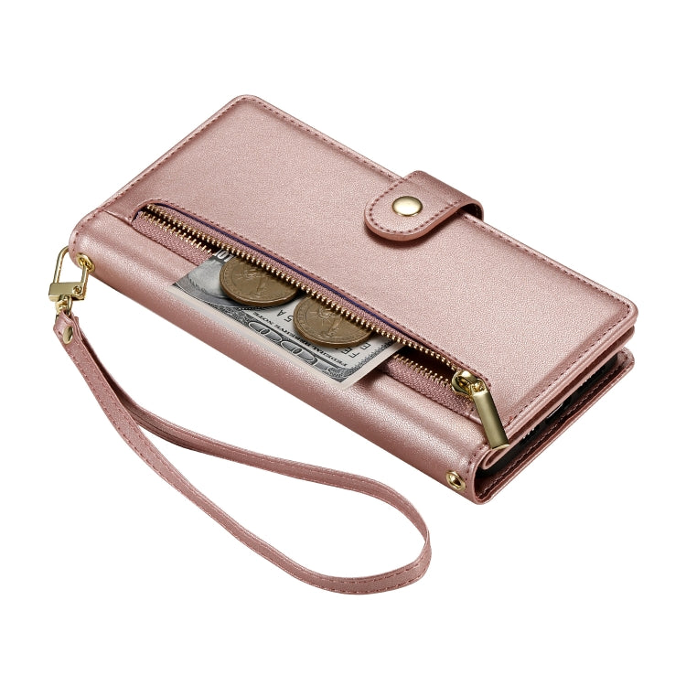 For Google Pixel 9 Pro XL Nine Card-slot Zipper Wallet Bag Leather Phone Case(Pink) - Google Cases by PMC TechLife | Online Shopping South Africa | PMC TechLife | Buy Now Pay Later Mobicred