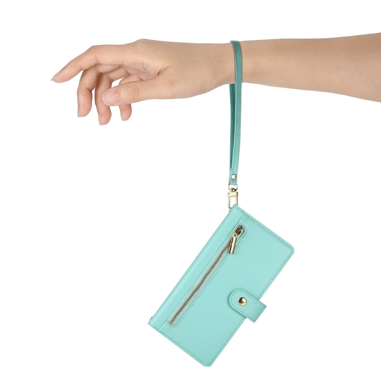 For Google Pixel 9 Pro XL Nine Card-slot Zipper Wallet Bag Leather Phone Case(Mint Green) - Google Cases by PMC TechLife | Online Shopping South Africa | PMC TechLife | Buy Now Pay Later Mobicred