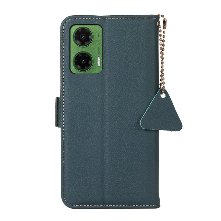For Motorola Moto G35 Side-Magnetic TJ Genuine Leather RFID Phone Case(Green) - Motorola Cases by PMC TechLife | Online Shopping South Africa | PMC TechLife | Buy Now Pay Later Mobicred