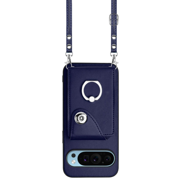 For Google Pixel 9 Pro XL Organ Card Bag Ring Holder Phone Case with Long Lanyard(Blue) - Google Cases by PMC TechLife | Online Shopping South Africa | PMC TechLife | Buy Now Pay Later Mobicred