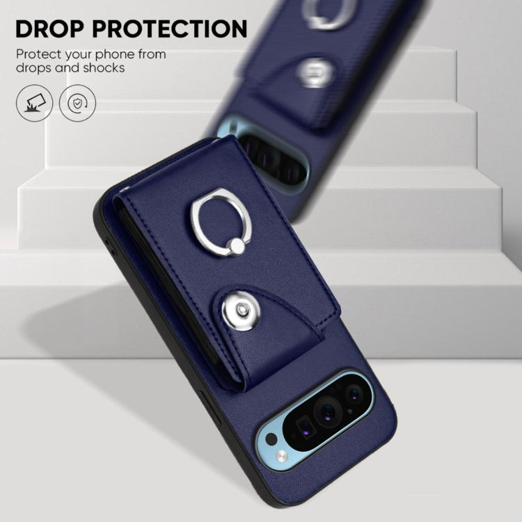 For Google Pixel 9 Pro XL Organ Card Bag Ring Holder Phone Case with Long Lanyard(Blue) - Google Cases by PMC TechLife | Online Shopping South Africa | PMC TechLife | Buy Now Pay Later Mobicred