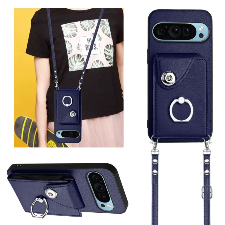 For Google Pixel 9 Pro XL Organ Card Bag Ring Holder Phone Case with Long Lanyard(Blue) - Google Cases by PMC TechLife | Online Shopping South Africa | PMC TechLife | Buy Now Pay Later Mobicred
