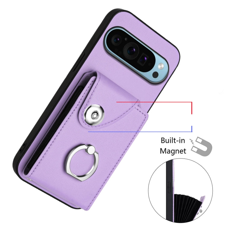 For Google Pixel 9 Pro XL Organ Card Bag Ring Holder Phone Case with Long Lanyard(Purple) - Google Cases by PMC TechLife | Online Shopping South Africa | PMC TechLife | Buy Now Pay Later Mobicred
