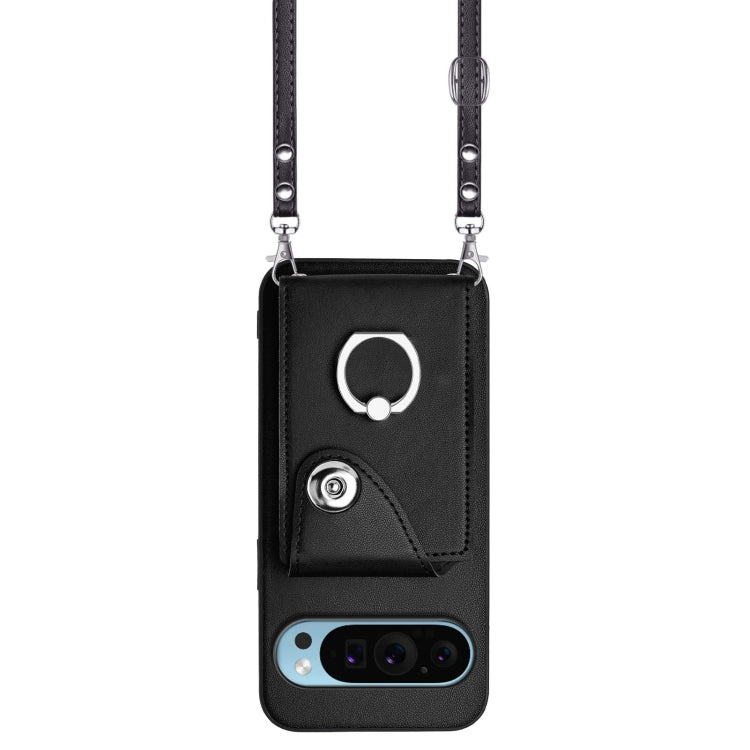 For Google Pixel 9 Pro XL Organ Card Bag Ring Holder Phone Case with Long Lanyard(Black) - Google Cases by PMC TechLife | Online Shopping South Africa | PMC TechLife | Buy Now Pay Later Mobicred