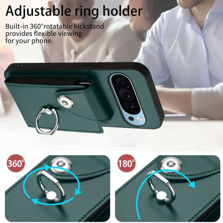 For Google Pixel 9 Pro XL Organ Card Bag Ring Holder Phone Case with Long Lanyard(Green) - free shipping - PMC TechLife - Order now!
