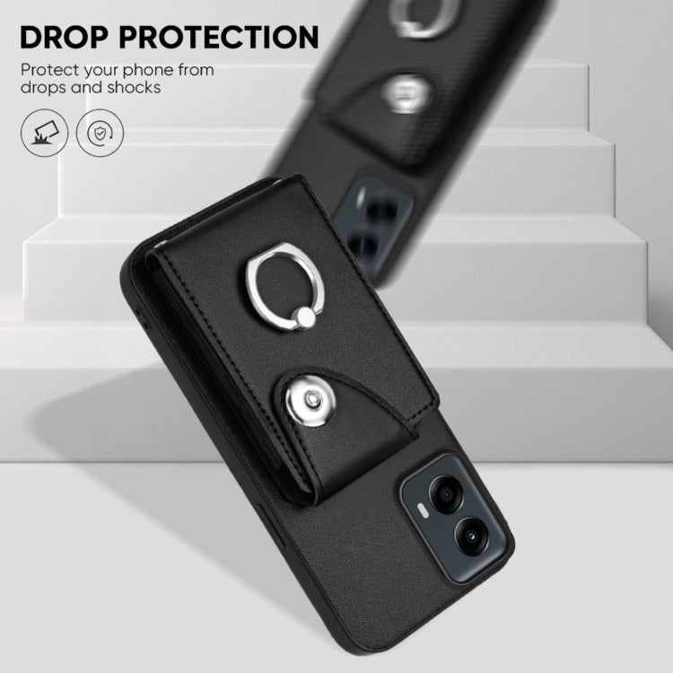 For Motorola Moto G 5G 2024 Organ Card Bag Ring Holder Phone Case with Long Lanyard(Black) - free shipping - PMC Jewellery - Order now!