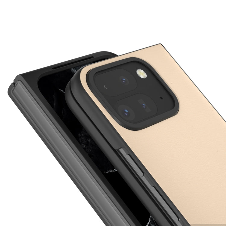 For Google Pixel 9 Pro Fold PU Leather Black Frame Full Coverage Phone Case(Peach Pink) - Google Cases by PMC TechLife | Online Shopping South Africa | PMC TechLife | Buy Now Pay Later Mobicred