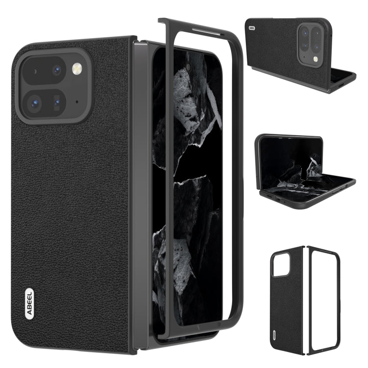 For Google Pixel 9 Pro Fold ABEEL Genuine Leather Luolai Series Phone Case(Black) - Google Cases by PMC TechLife | Online Shopping South Africa | PMC TechLife | Buy Now Pay Later Mobicred