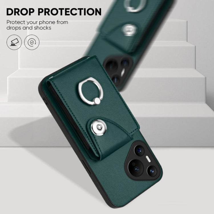 For Huawei Pura 70 Organ Card Bag Ring Holder Phone Case with Long Lanyard(Green) - free shipping - PMC Jewellery - Order now!