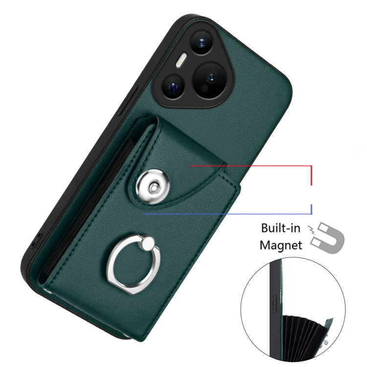 For Huawei Pura 70 Organ Card Bag Ring Holder Phone Case with Long Lanyard(Green) - free shipping - PMC Jewellery - Order now!