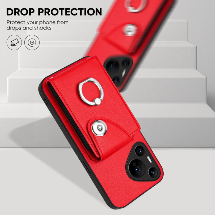 For Huawei Pura 70 Pro / 70 Pro+ Organ Card Bag Ring Holder Phone Case with Long Lanyard(Red) - Huawei Cases by PMC Jewellery | Online Shopping South Africa | PMC Jewellery | Buy Now Pay Later Mobicred