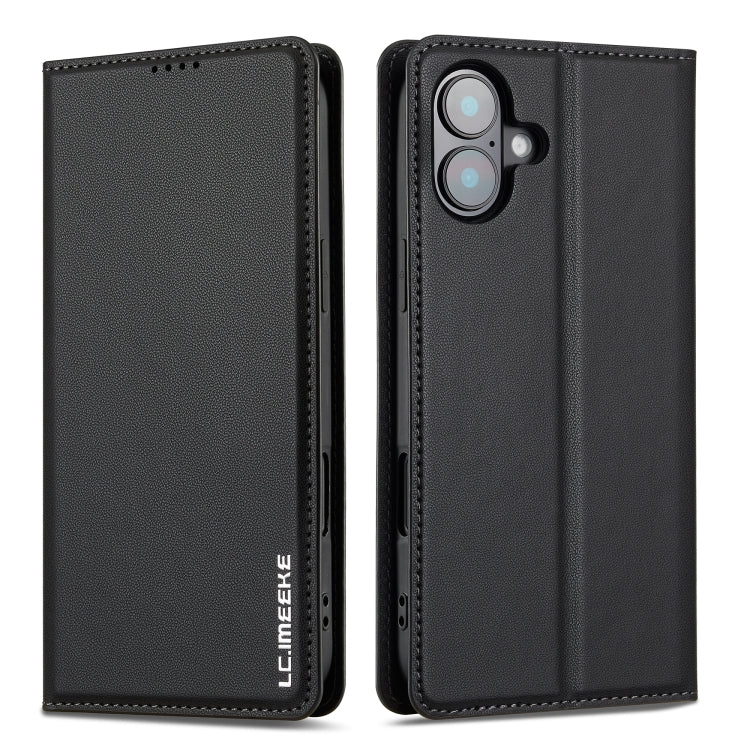 For iPhone 16 LC.IMEEKE L1 Series Frosted Fine Texture PU Phone Case(Black) - iPhone 16 Cases by LC.IMEEKE | Online Shopping South Africa | PMC TechLife | Buy Now Pay Later Mobicred