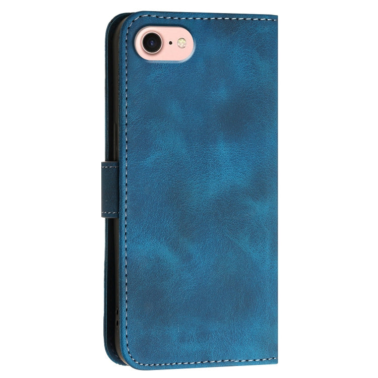 For iPhone 16e YX0080 Grid Butterfly Embossed Pattern Flip Leather Phone Case with Lanyard(Dark Blue) - iPhone 16e Cases by PMC TechLife | Online Shopping South Africa | PMC TechLife | Buy Now Pay Later Mobicred