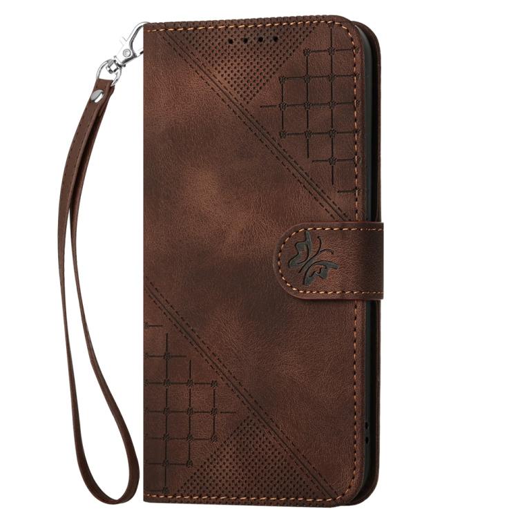 For iPhone 17 Air YX0080 Grid Butterfly Embossed Pattern Flip Leather Phone Case with Lanyard(Coffee) - free shipping - PMc TechLife - Order now!