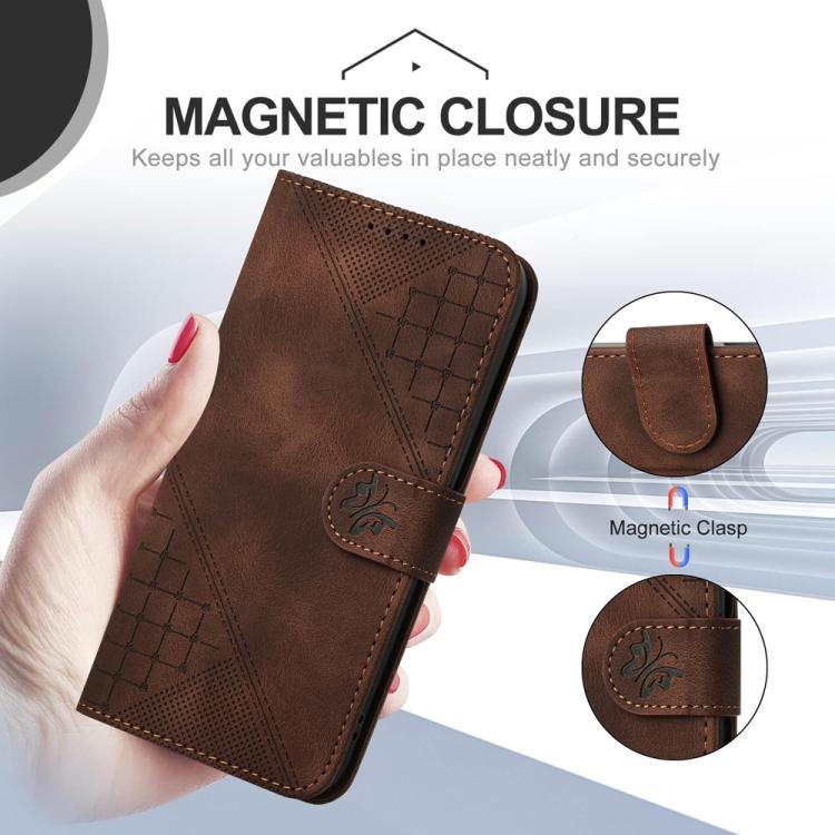 For iPhone 17 Pro Max YX0080 Grid Butterfly Embossed Pattern Flip Leather Phone Case with Lanyard(Coffee) - free shipping - PMc TechLife - Order now!