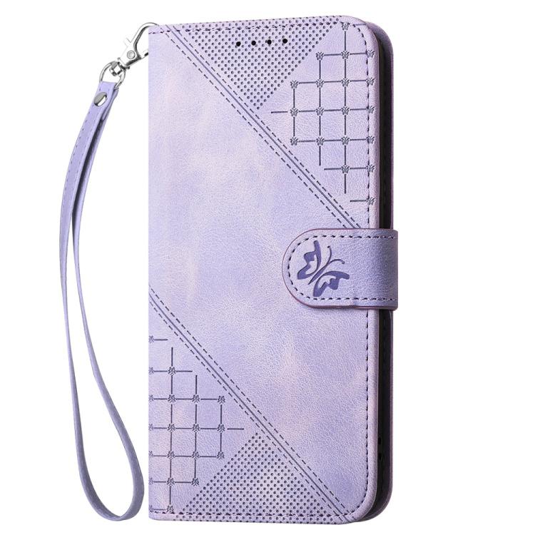 For iPhone 17 Pro YX0080 Grid Butterfly Embossed Pattern Flip Leather Phone Case with Lanyard(Light Purple) - free shipping - PMc TechLife - Order now!