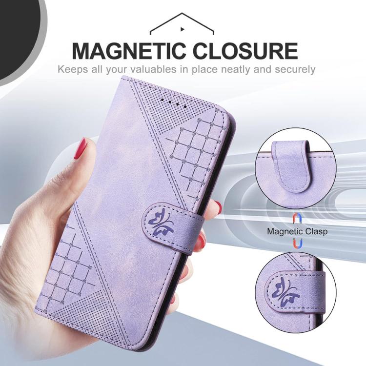 For iPhone 17 Pro YX0080 Grid Butterfly Embossed Pattern Flip Leather Phone Case with Lanyard(Light Purple) - free shipping - PMc TechLife - Order now!