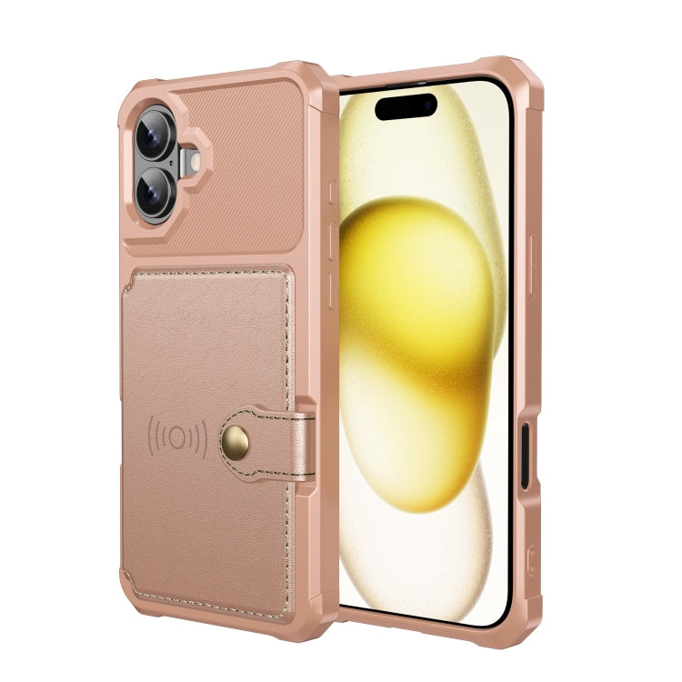 For iPhone 16 Magnetic Wallet Card Bag Leather Phone Case(Rose Gold) - iPhone 16 Cases by PMC TechLife | Online Shopping South Africa | PMC TechLife | Buy Now Pay Later Mobicred