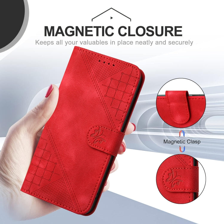 For Motorola Edge 2024 5G Global YX0080 Grid Butterfly Embossed Pattern Flip Leather Phone Case with Lanyard(Red) - Motorola Cases by PMC Jewellery | Online Shopping South Africa | PMC Jewellery | Buy Now Pay Later Mobicred