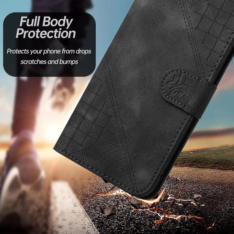 For Motorola Edge 2024 5G Global YX0080 Grid Butterfly Embossed Pattern Flip Leather Phone Case with Lanyard(Black) - Motorola Cases by PMC Jewellery | Online Shopping South Africa | PMC Jewellery | Buy Now Pay Later Mobicred