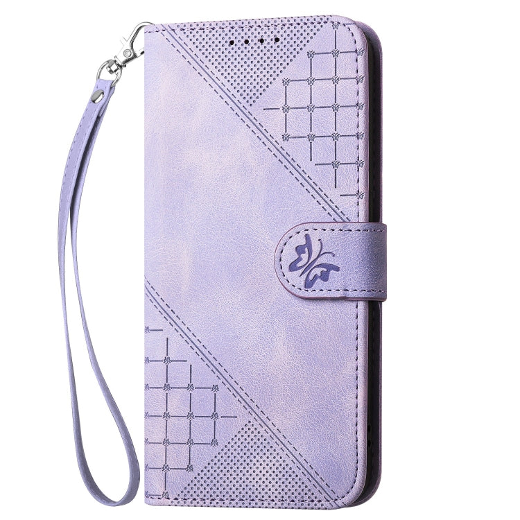 For Motorola Moto G Power 5G 2024 Grid Butterfly Embossed Pattern Leather Phone Case with Lanyard(Light Purple) - free shipping - PMC Jewellery - Order now!