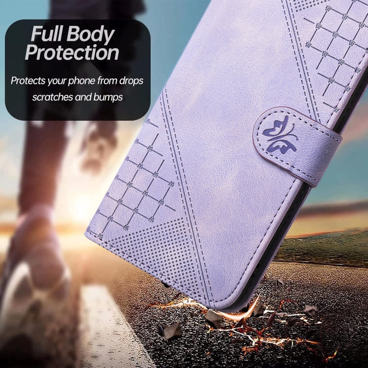 For Motorola Moto G Power 5G 2024 Grid Butterfly Embossed Pattern Leather Phone Case with Lanyard(Light Purple) - free shipping - PMC Jewellery - Order now!