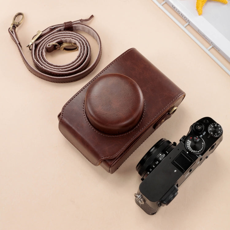 For FUJIFILM X100VI Full Body Leather Camera Case Bag with Strap(Coffee) - Leather Bag by PMC TechLife | Online Shopping South Africa | PMC TechLife | Buy Now Pay Later Mobicred