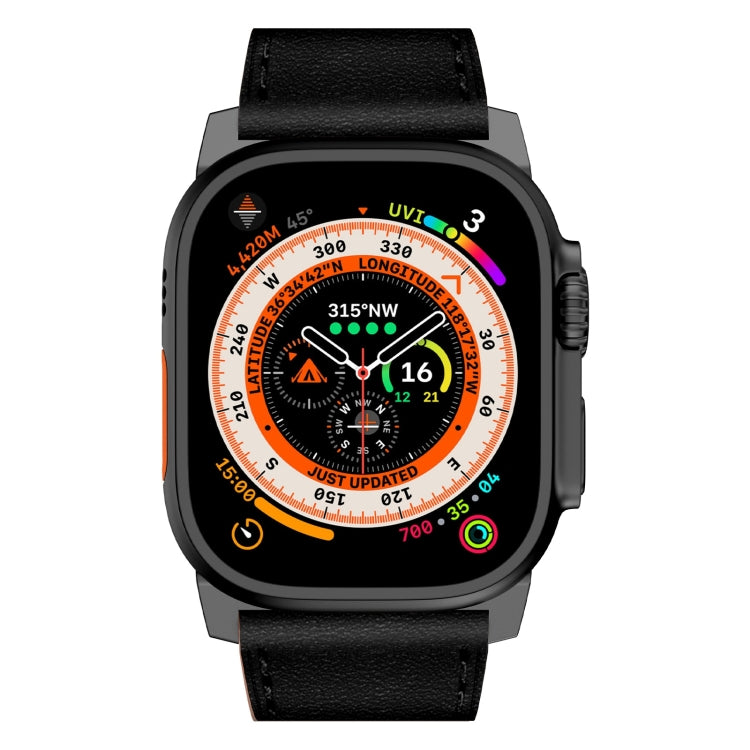 For Apple Watch SE 2023 44mm Wilderness Top-grain Leather Watch Band(Black Connector Black) - Watch Bands by PMc TechLife | Online Shopping South Africa | PMc TechLife | Buy Now Pay Later Mobicred