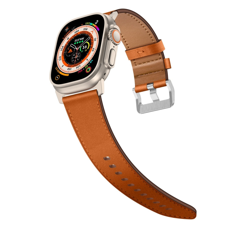 For Apple Watch Ultra 2 49mm Wilderness Top-grain Leather Watch Band(Titanium Connector Brown) - Watch Bands by PMC TechLife | Online Shopping South Africa | PMC TechLife | Buy Now Pay Later Mobicred
