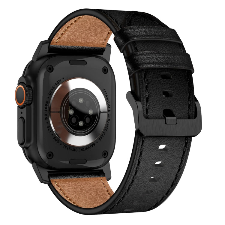 For Apple Watch Ultra 49mm Wilderness Top-grain Leather Watch Band(Black Connector Black) - Watch Bands by PMC TechLife | Online Shopping South Africa | PMC TechLife | Buy Now Pay Later Mobicred