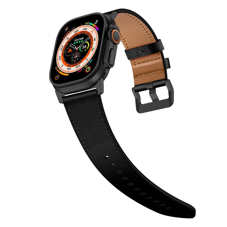 For Apple Watch Ultra 49mm Wilderness Top-grain Leather Watch Band(Black Connector Black) - Watch Bands by PMC TechLife | Online Shopping South Africa | PMC TechLife | Buy Now Pay Later Mobicred