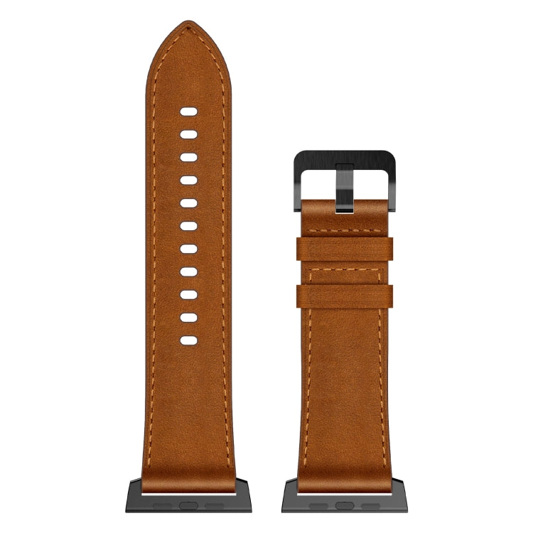 For Apple Watch Ultra 49mm Wilderness Top-grain Leather Watch Band(Black Connector Red Brown) - Watch Bands by PMC TechLife | Online Shopping South Africa | PMC TechLife | Buy Now Pay Later Mobicred