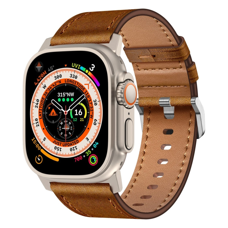 For Apple Watch Ultra 49mm Wilderness Top-grain Leather Watch Band(Titanium Connector Red Brown) - Watch Bands by PMC TechLife | Online Shopping South Africa | PMC TechLife | Buy Now Pay Later Mobicred