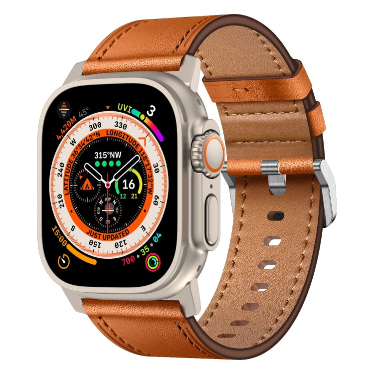 For Apple Watch Ultra 49mm Wilderness Top-grain Leather Watch Band(Titanium Connector Brown) - Watch Bands by PMC TechLife | Online Shopping South Africa | PMC TechLife | Buy Now Pay Later Mobicred