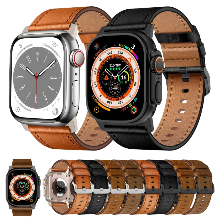 For Apple Watch Ultra 2 49mm Wilderness Top-grain Leather Watch Band(Black Connector Dark Brown) - Watch Bands by PMC TechLife | Online Shopping South Africa | PMC TechLife | Buy Now Pay Later Mobicred