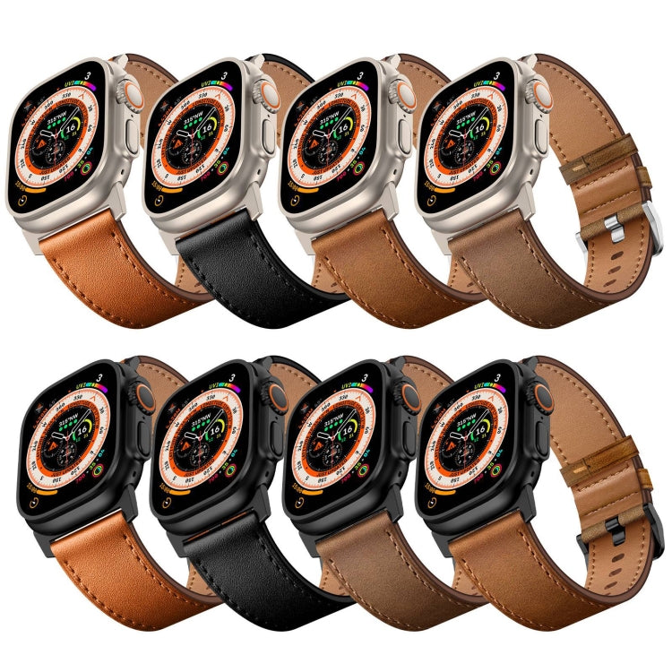 For Apple Watch Ultra 2 49mm Wilderness Top-grain Leather Watch Band(Titanium Connector Red Brown) - Watch Bands by PMC TechLife | Online Shopping South Africa | PMC TechLife | Buy Now Pay Later Mobicred