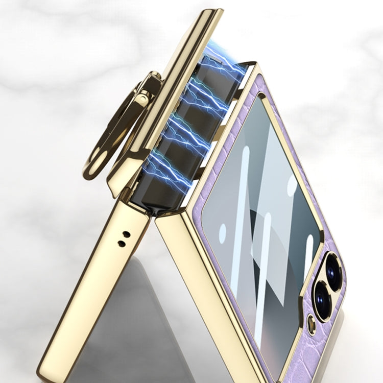 For Samsung Galaxy Z Flip6 / Flip7 FE GKK Integrated Electroplated Crocodile Texture Leather Phone Case with Ring(Black) - free shipping - PMC Jewellery - Order now!
