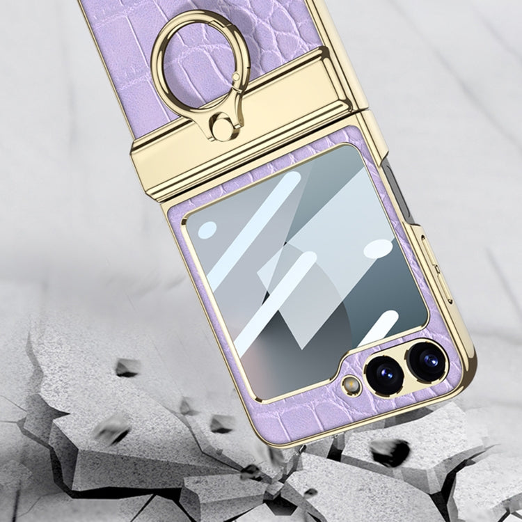 For Samsung Galaxy Z Flip6 / Flip7 FE GKK Integrated Electroplated Crocodile Texture Leather Phone Case with Ring(Black) - free shipping - PMC Jewellery - Order now!