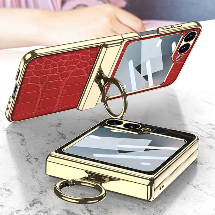 For Samsung Galaxy Z Flip6 / Flip7 FE GKK Integrated Electroplated Crocodile Texture Leather Phone Case with Ring(Purple) - free shipping - PMC Jewellery - Order now!