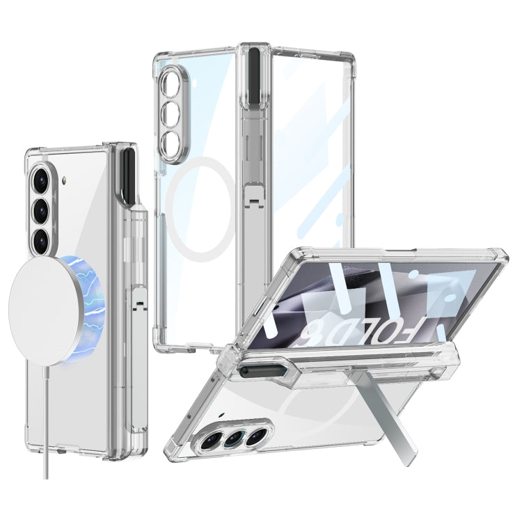 For Samsung Galaxy Z Fold6 GKK Integrated Airbag Hinge Full Coverage MagSafe Phone Case with Holder / Pen Box, Not Included Pen(Transparent) - free shipping - PMC Jewellery - Order now!