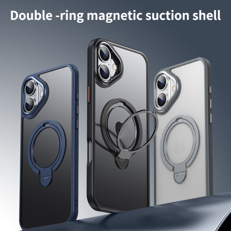 For iPhone 16 Plus Double Ring MagSafe Magnetic Holder Phone Case(Matte Grey) - free shipping - PMC TechLife - Order now!