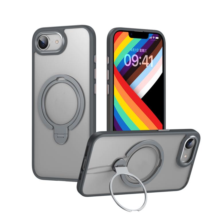 For iPhone 16e Double Ring MagSafe Magnetic Holder Phone Case(Matte Grey) - iPhone 16e Cases by PMC TechLife | Online Shopping South Africa | PMC TechLife | Buy Now Pay Later Mobicred