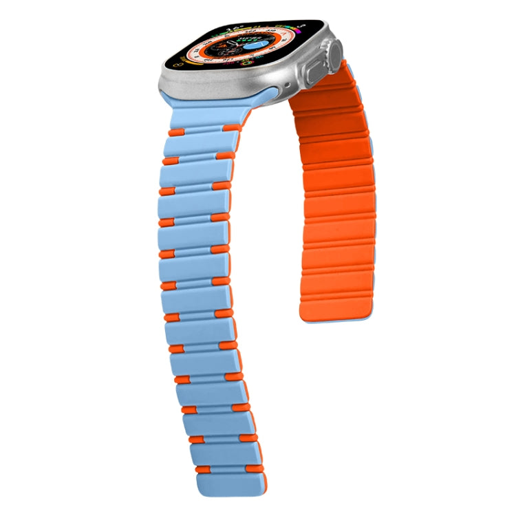 For Apple Watch SE 2023 44mm Two-color Magnetic Silicone Watch Band(Mist Blue Orange) - Watch Bands by PMc TechLife | Online Shopping South Africa | PMc TechLife | Buy Now Pay Later Mobicred