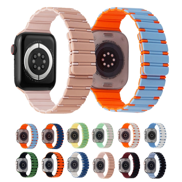 For Apple Watch SE 2023 44mm Two-color Magnetic Silicone Watch Band(Mist Blue Orange) - Watch Bands by PMc TechLife | Online Shopping South Africa | PMc TechLife | Buy Now Pay Later Mobicred