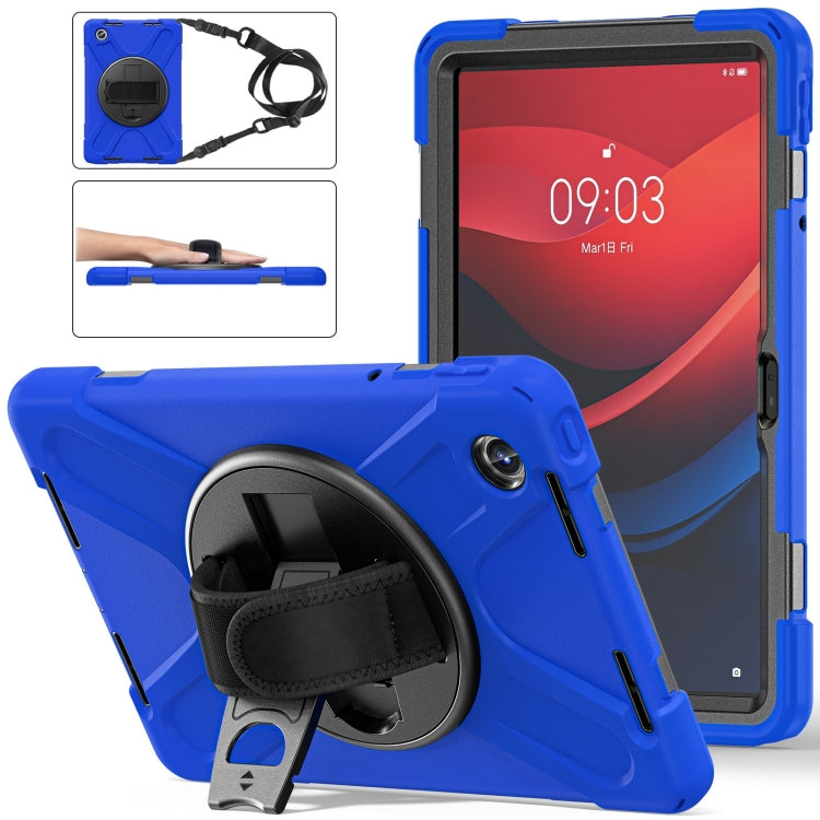 For Lenovo Tab M11 /Xiaoxin Pad 11 2024 Rotatable Holder Silicone Hybrid PC Tablet Case with Shoulder Strap(Blue) - free shipping - PMC Jewellery - Order now!