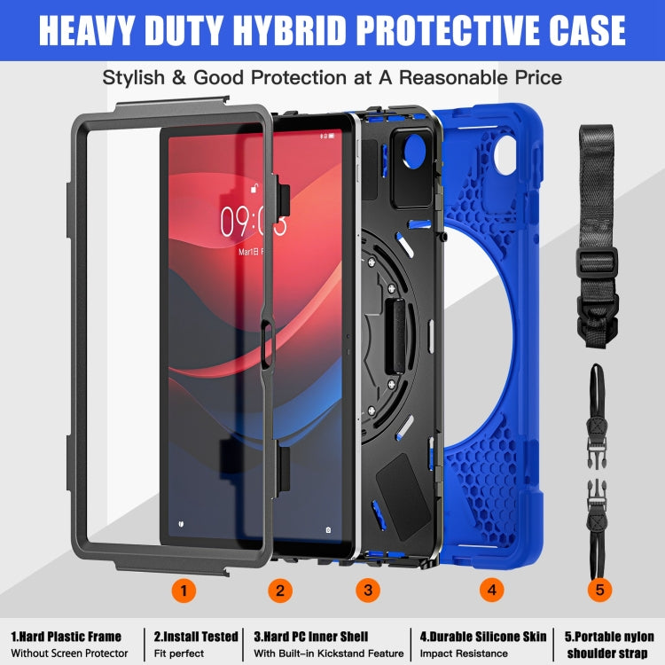 For Lenovo Tab M11 /Xiaoxin Pad 11 2024 Rotatable Holder Silicone Hybrid PC Tablet Case with Shoulder Strap(Blue) - free shipping - PMC Jewellery - Order now!