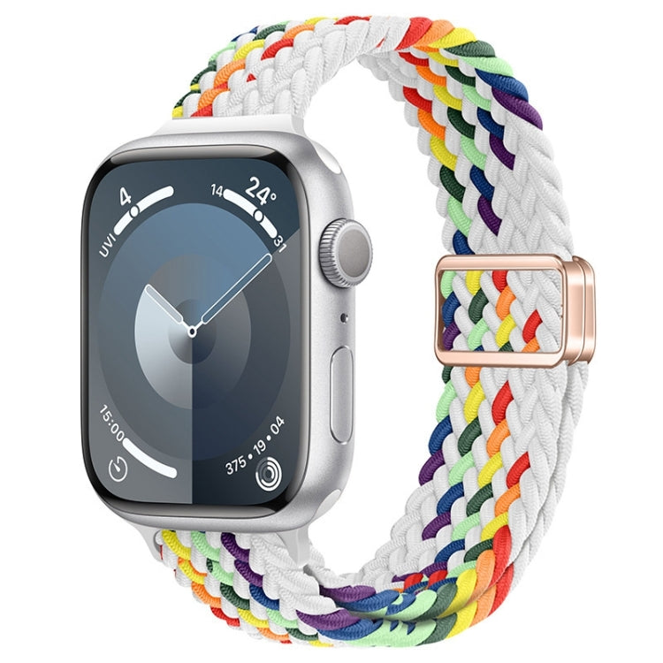 For Apple Watch Series 4 44mm Slim Magnetic Buckle Nylon Braided Watch Band(Z Pattern White Rainbow) - free shipping - PMc TechLife - Order now!