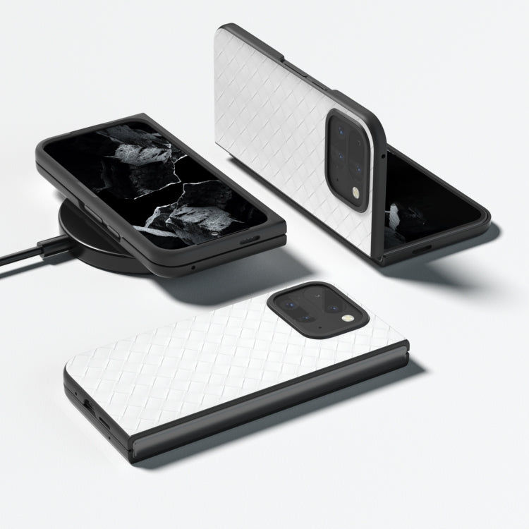 For Google Pixel 9 Pro Fold Black Frame Woven Texture PU Phone Case(White) - Google Cases by PMC TechLife | Online Shopping South Africa | PMC TechLife | Buy Now Pay Later Mobicred